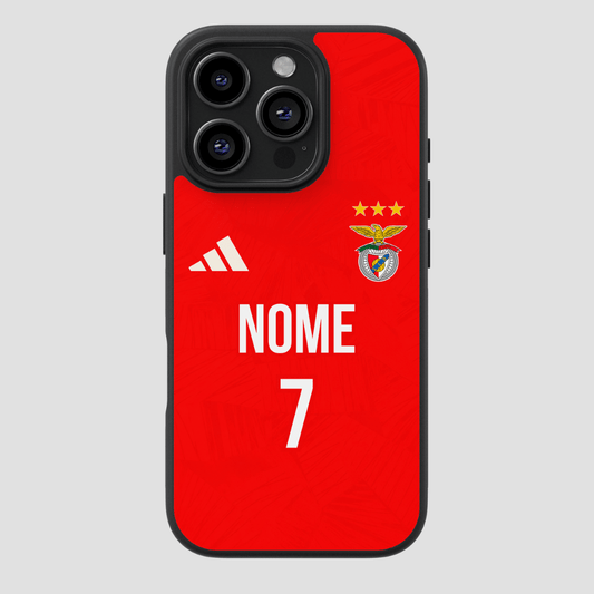 Capa personalizável do Benfica com espaço para nome e número, marca CASE IT UP