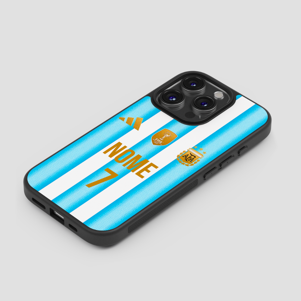 Capa personalizável da Seleção Argentina com espaço para nome e número, marca CASE IT UP