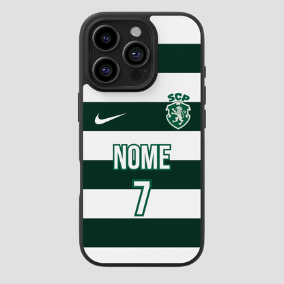 Capa personalizável do Sporting com espaço para nome e número, marca CASE IT UP