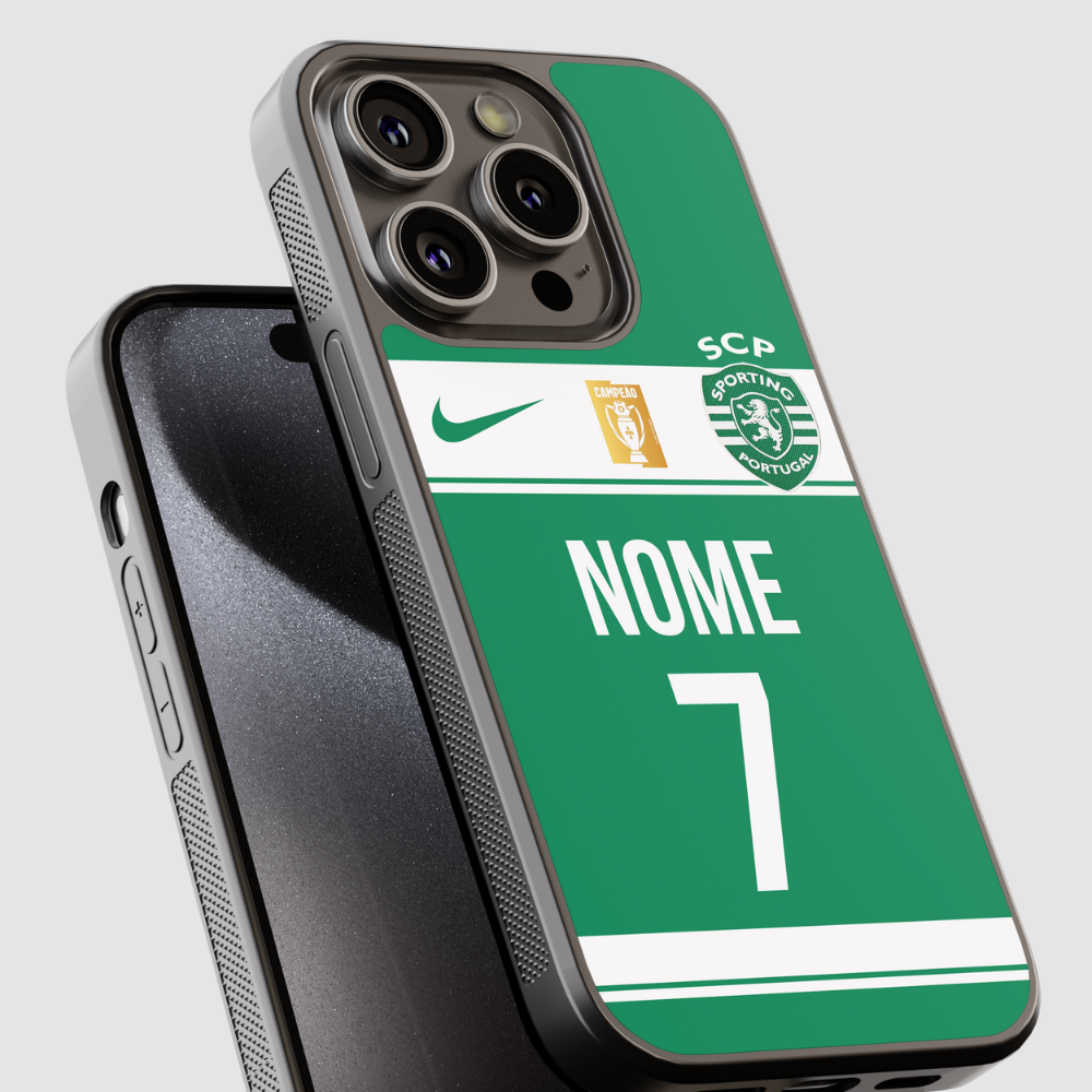 Capa de telemóvel personalizada CASE IT UP com nome e número, design Sporting 2025/2026