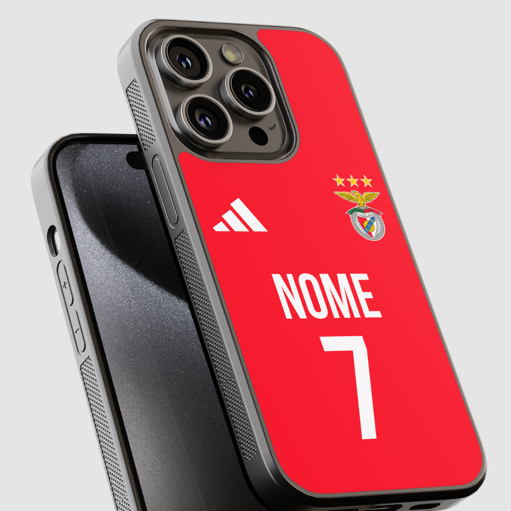 Capa personalizável do Benfica com espaço para nome e número, marca CASE IT UP